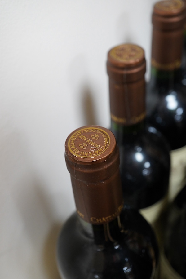 Six bottles of Chateau de Saint Cosme, 2008 Gigondas red wine, together with six bottles of 2011 Chateau Beaumont, Haut-Medoc red wine. Condition - storage unknown